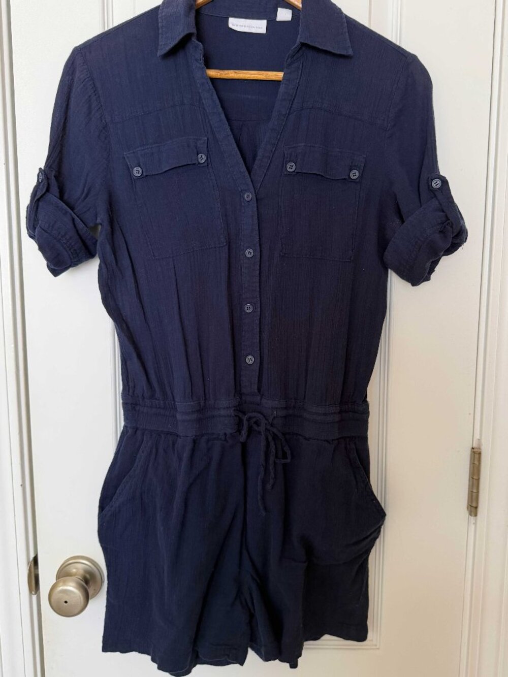 New York & Company Women's Navy and Blue Romper